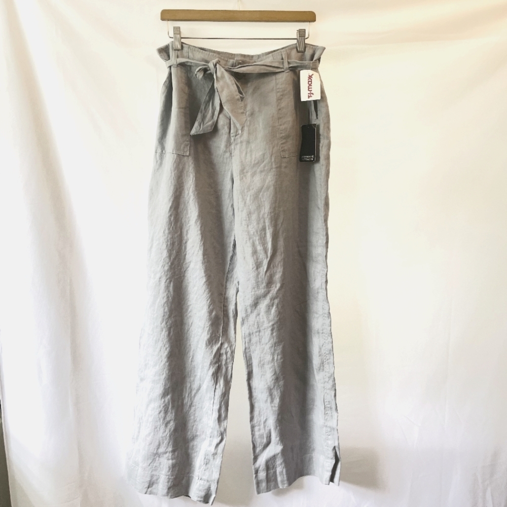 NWT Adrienne vittadini 100% Linen Pants Size 14 Blue Gray